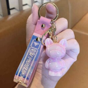 Pink Frenchie plastic glass keychain